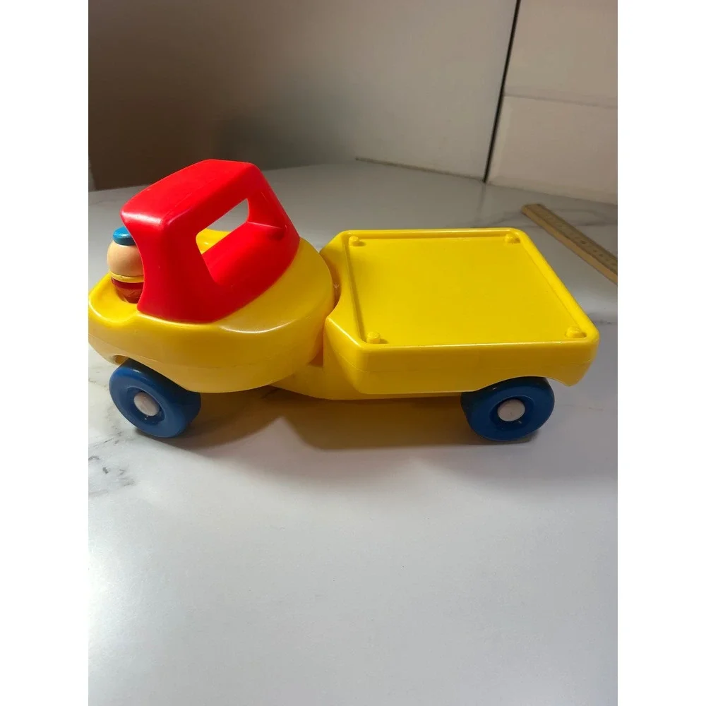 Vintage 1985 Little Tikes Yellow Flatbed Truck with Driver Figure Primary Colors